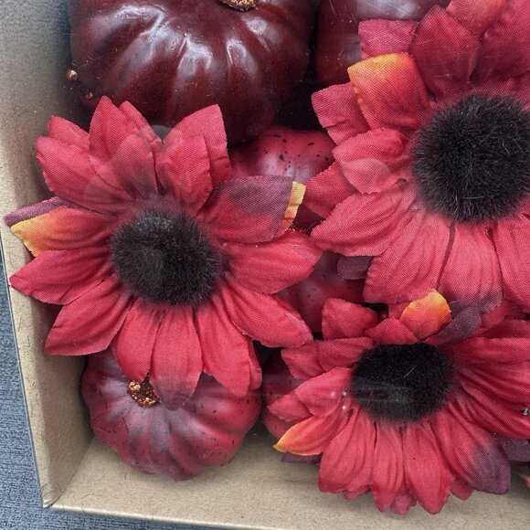 Fall Bowl Filler Set Red Pumpkins Sunflowers Berries Harvest Thanksgiving Decor - Picture 2 of 8